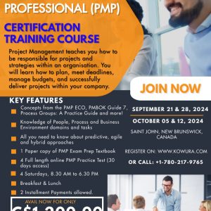 PMP Classroom Training in Saint John, NB, Canada.
